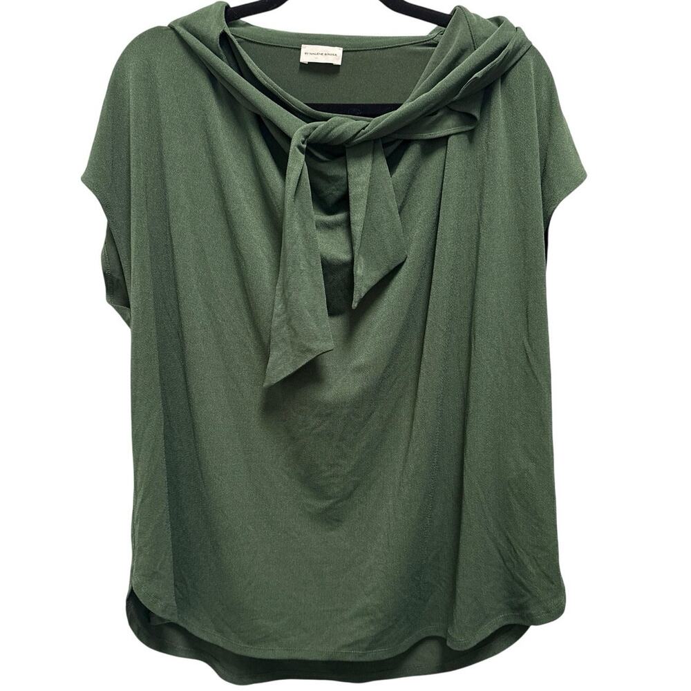 By Malene Birger Katie Stretch Jersey Knit Tie Neck Top Green Size Small - Picture 2 of 6